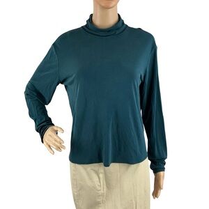 Eileen Fisher Silk Turtleneck Top Teal Blue Size M